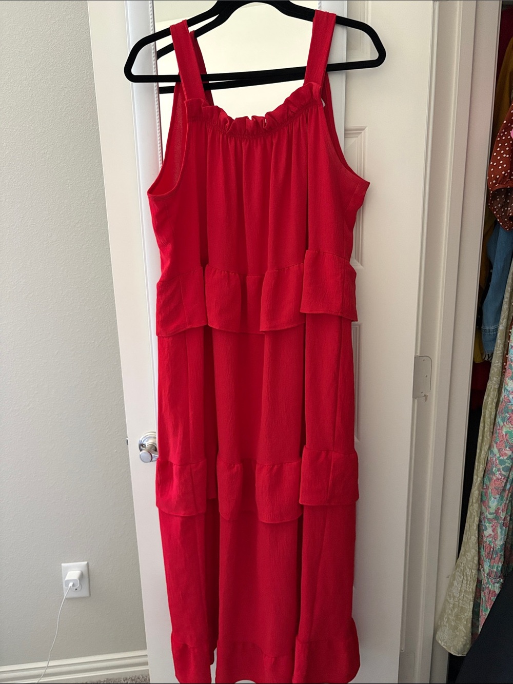 Bright Red Tiered Sleeveless Maxi Dress